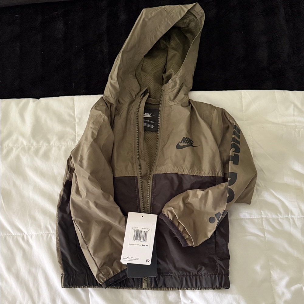 Nike Kids Hooded Rain Jacket in Olive and Black
